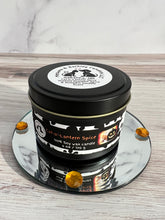 Load image into Gallery viewer, Cat-o&#39;-Lantern Spice - Two Wick Tin Soy Candle - Toasted Pumpkin Spice &amp; Pumpkin Souffle Scent
