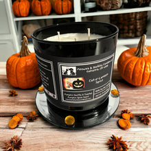 Load image into Gallery viewer, Cat-o&#39;-Lantern Spice - Large Jar 17 Ounce 3 Wick Soy Candle - Pumpkin Souffle &amp; Toasted Pumpkin Spice Scent
