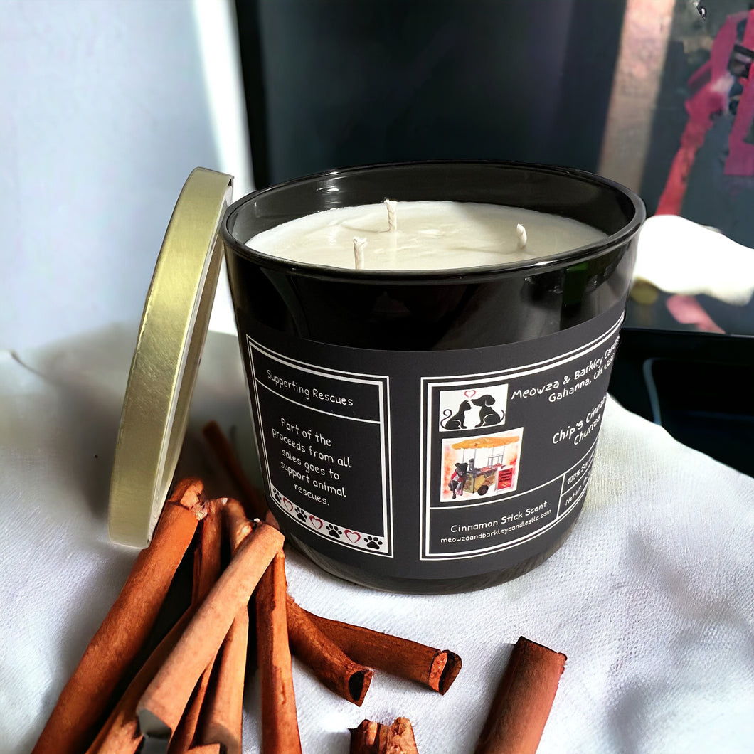 Chip's Cinnabark Churros - Large Jar 17 Ounce 3 Wick Soy Candle - Cinnamon Stick Scent