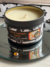 Load image into Gallery viewer, Cat-o&#39;-Lantern Spice Small Tin Soy Candle - Toasted Pumpkin Spice &amp; Pumpkin Souffle Scent
