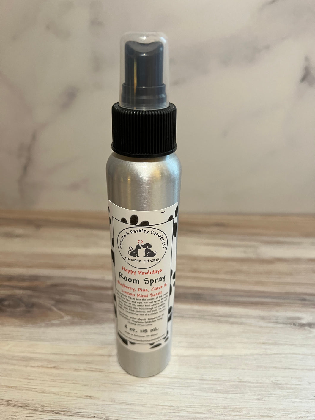 Happy Pawlidays - 4 ounce Room Spray - Bayberry, Pine, Clove & Lemon Rind Scent